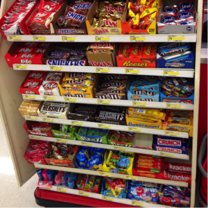 unhealthy checkout stand filled with candy